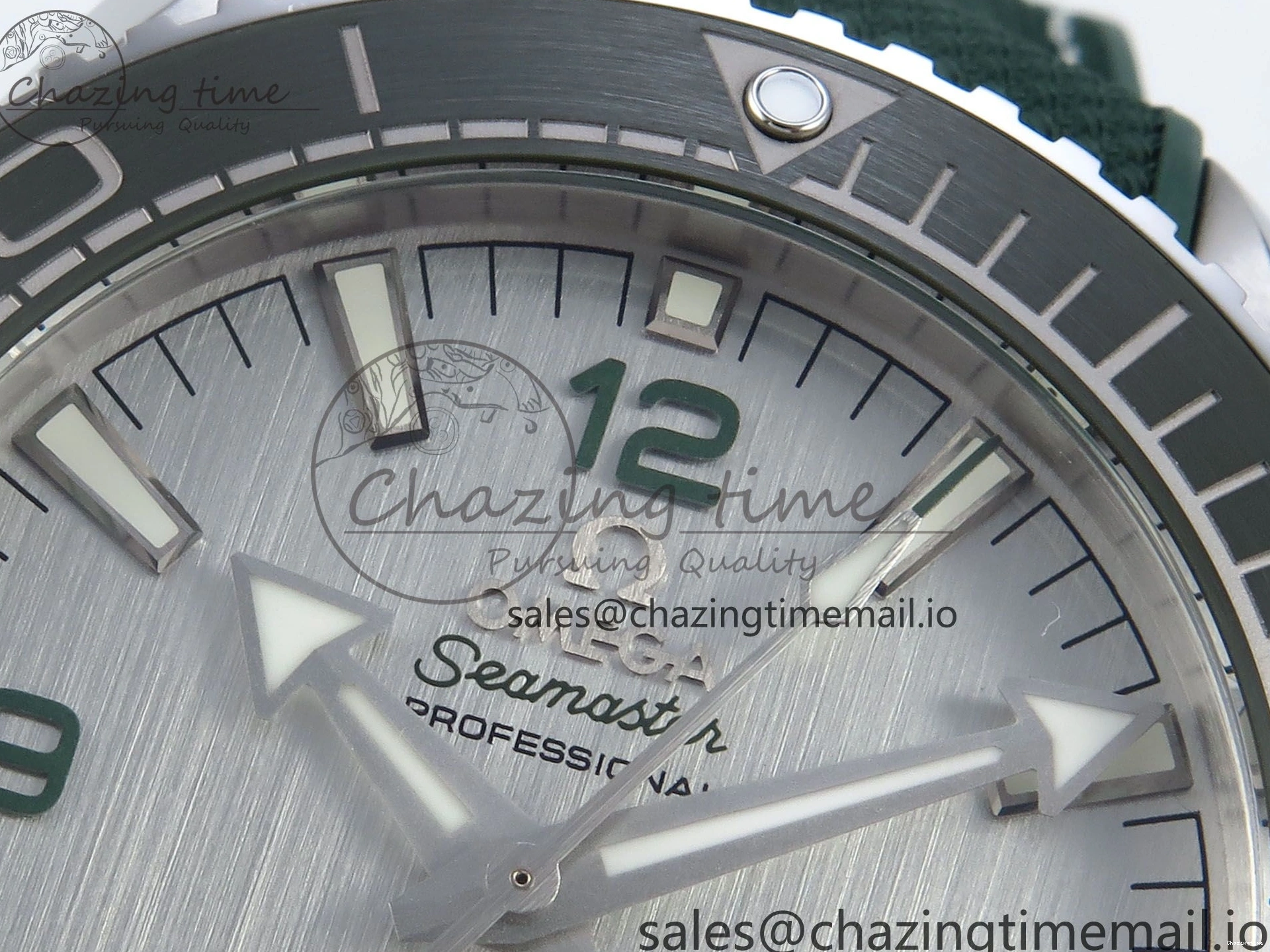 0416 Bold Seamaster Planet Ocean 600M 43.5mm SS SCF 1:1 Best Edition Green Bezel Gray Dial on Green Rubber Strap A8900 Super Clone 7666